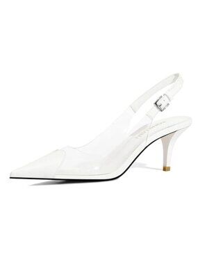 Women's Kitten Heels Clear Slingback Closed Pointed Toe Pumps Low Heel Dress